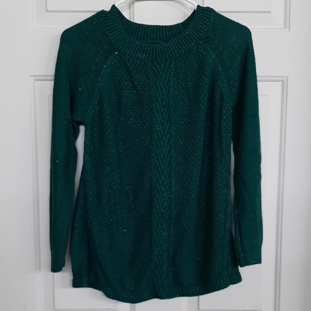 Relativity Emerald Green Crewneck Cable Knit Sweater